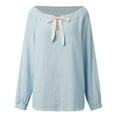 thumbnail image 4 of Women's Striped Chiffon Shirts Boat Neck Long Sleeve Dressy Business Casual Work Blouses with Bow Tie Fall Fashion Tops, 4 of 5