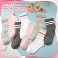 thumbnail image 4 of Bocaoying 8 Pairs Girl Crew Athletic Socks, Cotton Socks with Retro Stripes Hearts Cartoon Patterns for Kids Running Sport Indoor Outdoor, 4 of 7