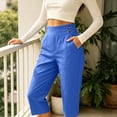 thumbnail image 4 of Capris for Women with Pockets Cotton Linen High Waisted Pants Dressy Casual Cropped Pant Casual Summer Yoga Capris Blue L, 4 of 4