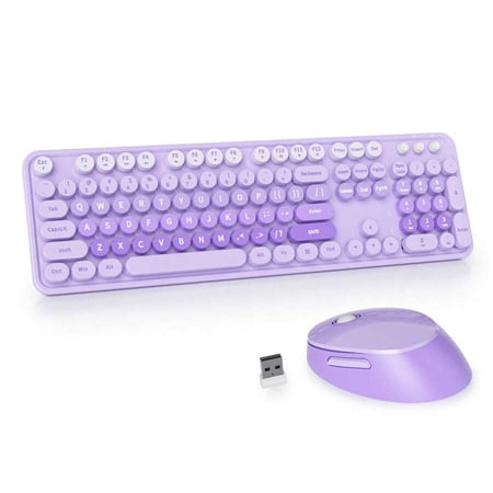 Wireless Keyboard And Mouse Set Cute Keyboard And Mouse Combo Full Size Typewriter Keyboard With Number Pad Colorful Keyboard With Round Keycaps For Windows PC Laptop