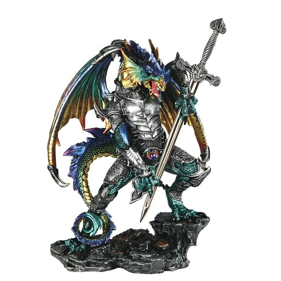 FC Design 12"H Blue and Green Dragon with Armor and Sword Figurine Statue Sculpture Ornament Decoration Home/Room Decor and Unique Gift Ideas for Housewarming, Holidays and Birthdays