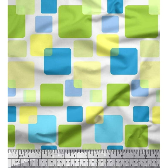 Soimoi Satin Silk Fabric Square Color Block Printed Craft Fabric by The Yard 42 Inch Wide