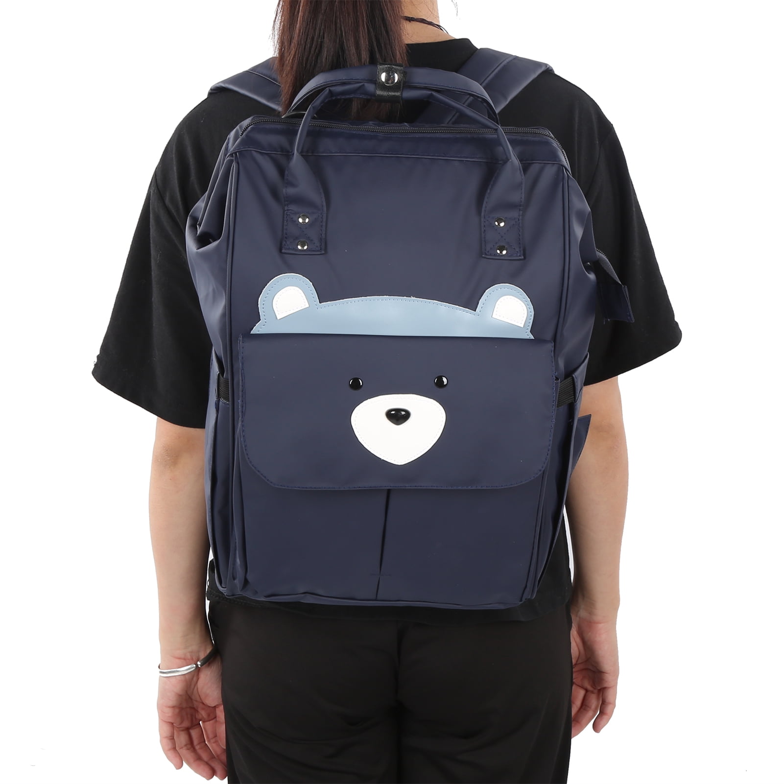 NFTIGB Multifunction Diaper Bag Backpack, High-Capacity Mother and Baby Bag with Handles, Water-Resistant Navy Blue Bear Pattern (16.54 inches / 42.0 cm)