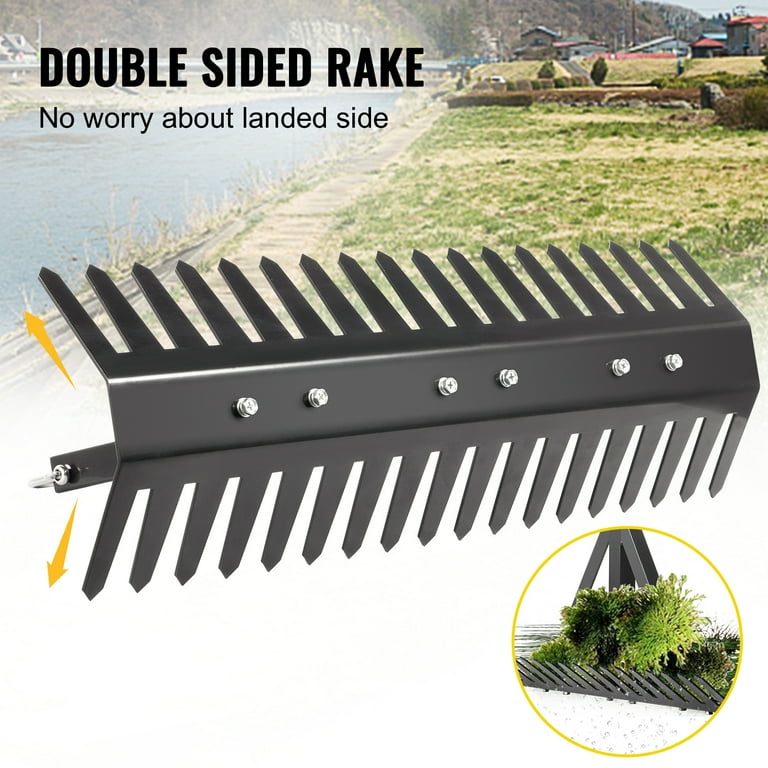 VEVOR Pond Rake 16 inch Aquatic Weed Rake Double Sided Lake Weed Cutter Clean Aquatic Weeds Muck Silt Lake Rakes Weed Rakes Tool for Lake Pond