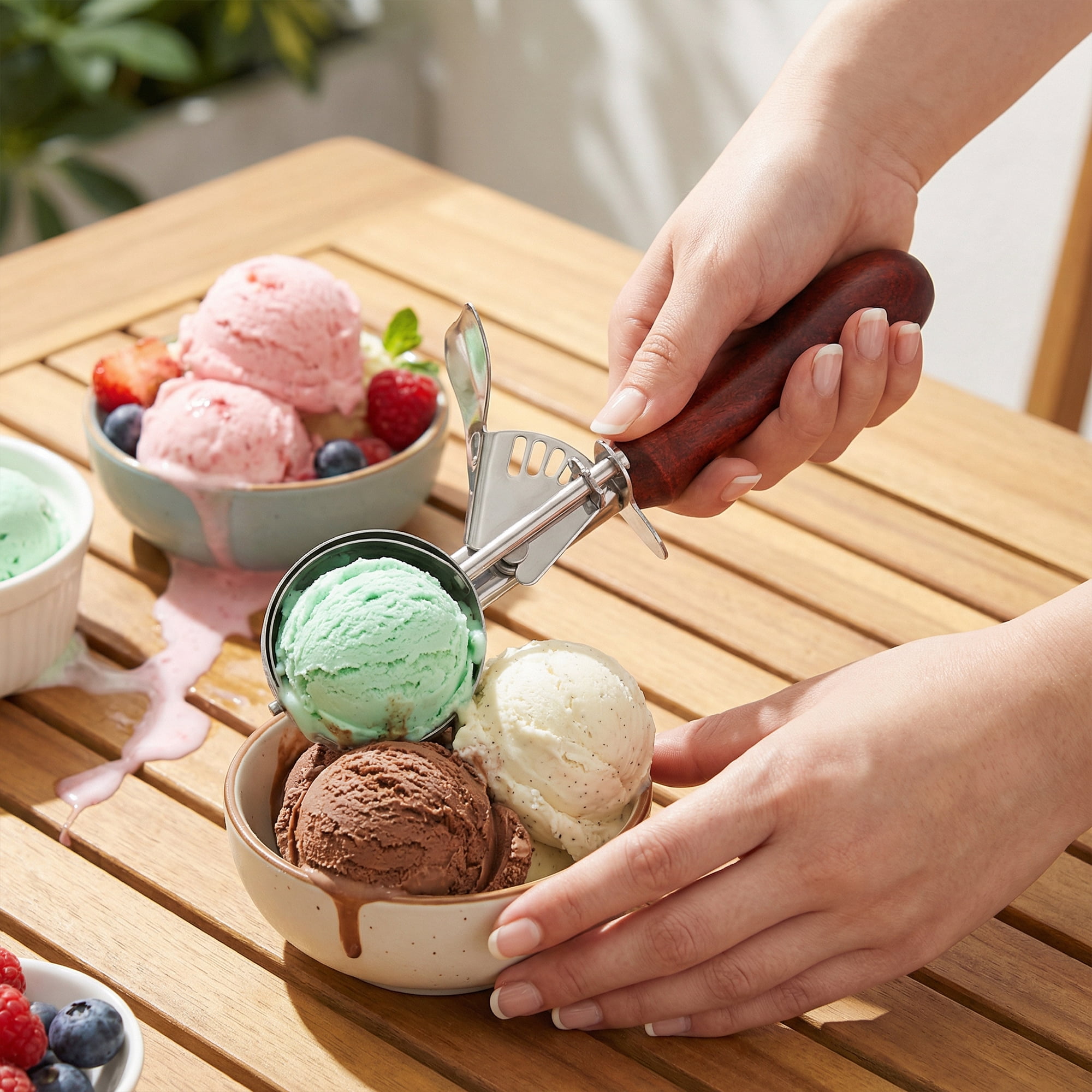 Unique Bargains Stainless Steel Ice Cream Scoop for Gelato and Sorbet Brown 8.3in