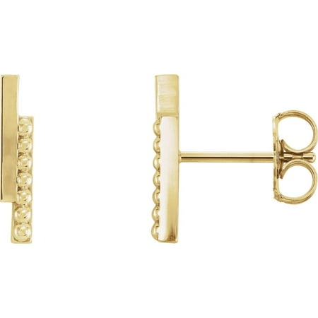 - 14k Yellow Gold Each Polished Beaded Bar Earrings - 1.4 Grams