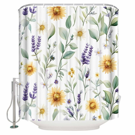 72x78 Inch Shower Curtain Lavender Eucalyptus Bathroom Decor Waterproof Fabric Bathtub Bath Curtains Decorative Sage Green Purple Sunflower Leaf Extra Long Shower Curtain Set with Hooks
