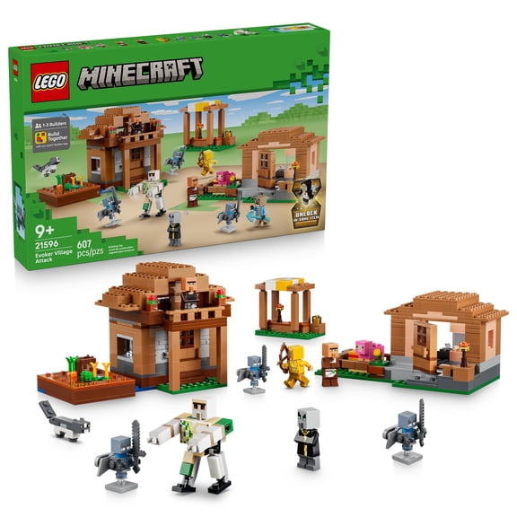 LEGO Minecraft Evoker Village Attack - Building Toy for Boys & Girls, Ages 9  - Minecraft Toy with 11 Figures - Gift for Birthdays - 21596