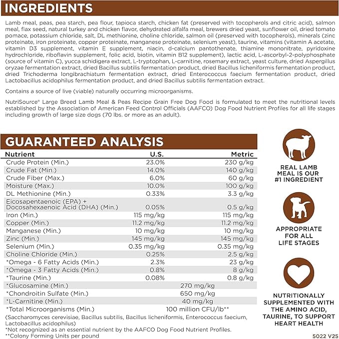 NutriSource Grain Free For All Life Stages Lamb Meal & Peas Recipe Dog Food 26 lb