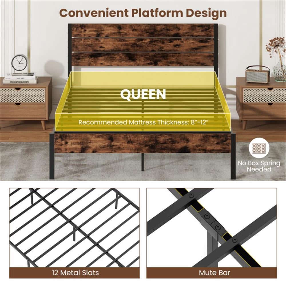Topcobe Full/King/Queen/Twin Size Bed Frame with High Headboard and Mute Bar, Platform Bed Frame, Indoor Furniture for Bedroom-Queen Size