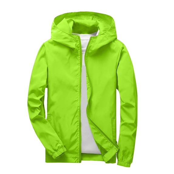Boys Girls Windbreaker Jackets Waterproof Outdoor Casual Coat Hooded Long Sleeve Zip Up Outdoor With Pockets (12-13 Years, Green)