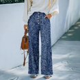 thumbnail image 4 of Delayuji Women's Wide Leg Pants Printed Summer Casual Palazzo Pants Drawstring Loose Fashion with Button High Elastic Waisted Pants Trousers With Pockets, 4 of 6