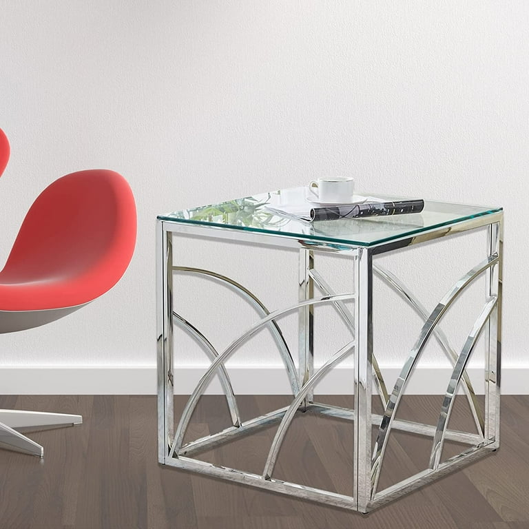 Center Table Small Square Silver Glass Coffee End Table for Small Spaces End Side Table