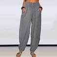 thumbnail image 2 of Xihbxyly Linen Pants for Women Womens Pants Cotton Linen Long Lounge Pants Drawstring Back Elastic Waist Pants Casual Trousers with Pockets, Dark Gray, S Under 1 Dollar Items Only #3, 2 of 6
