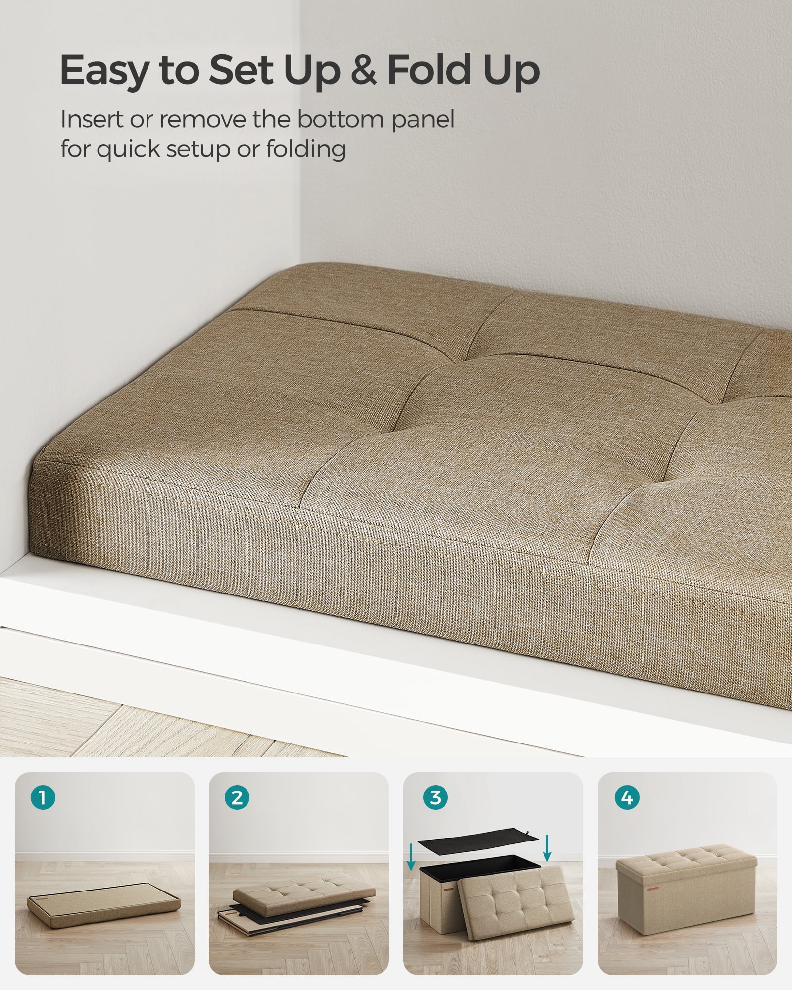 SONGMICS 30" Storage Ottoman Bench Ottoman with Storage Footstool Hold up to 660 lb for Bedroom Living Room Light Taupe