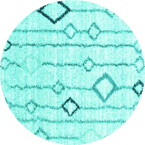 Ahgly Company Machine Washable Indoor Round Solid Turquoise Blue Modern Area Rugs, 4' Round