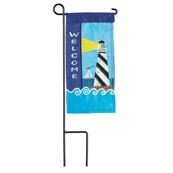 Magnolia Gardens M040084 4 x 8.5 in. Double Applique Lighthouse Welcome Polyester Mini Garden Flag