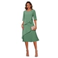 thumbnail image 1 of Vestido Miao Duo, elegante, onduado, largo hasta el té, de chifón, cuello en V, 1 of 6