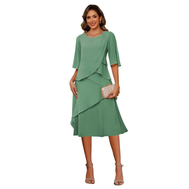 Vestido Miao Duo, elegante, onduado, largo hasta el té, de chifón, cuello en V