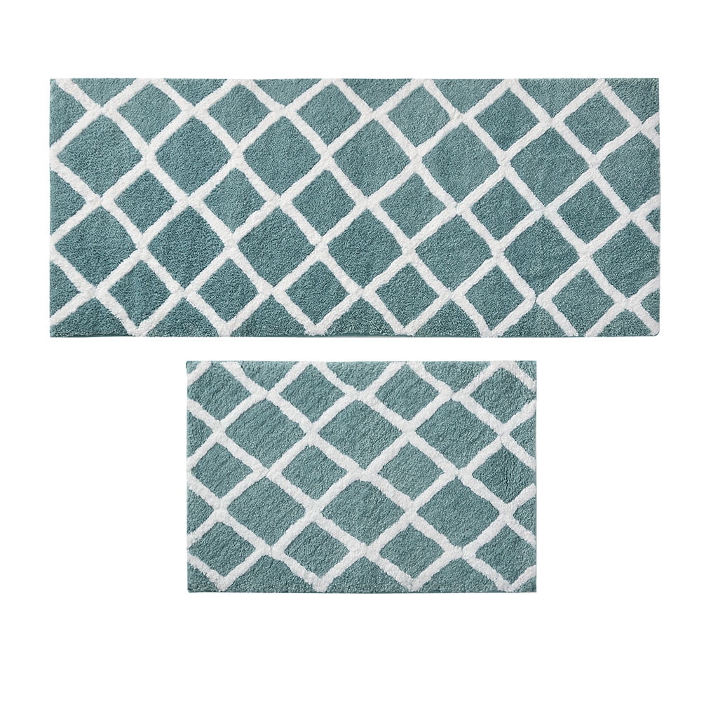MAYEERTY Bathroom Rug, Reversible High Pile Tufted Microfiber Bath Mat, Aqua, 21"W x 34"L