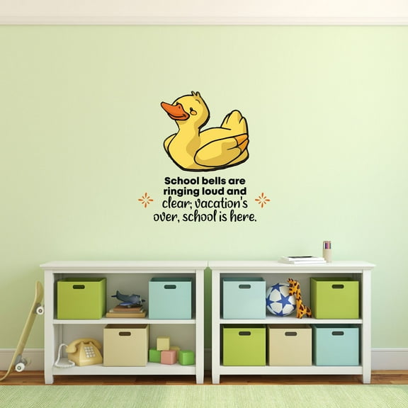 School Bells Duck Classroom Quote Cartoon Quotes Decors Wall Sticker Art Design Decal for Girls Boys Kids Room Bedroom Nursery Kindergarten Home Decor Stickers Wall Art Vinyl Decoration (30x15 inch)