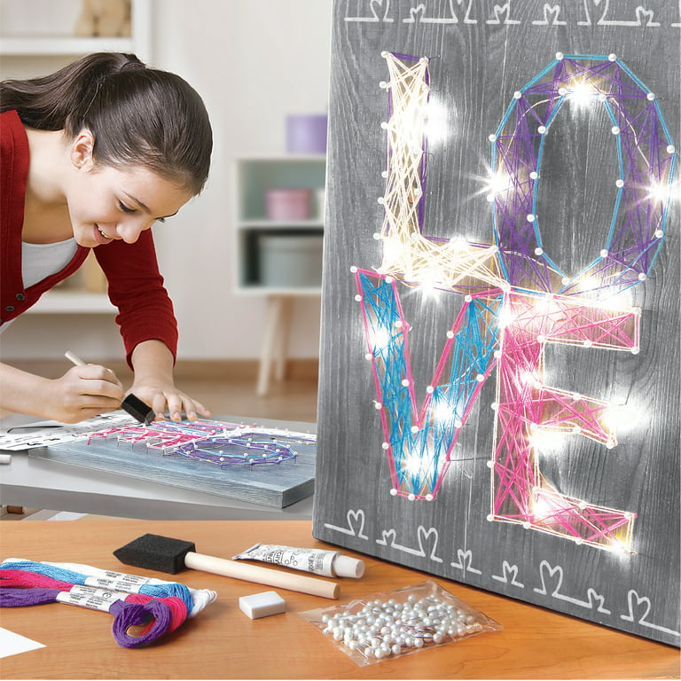 Dan&Darci 3D String Art Kit for Kids - Makes a Light-Up Heart Lantern - 20  Multi-Colored LED Bulbs - Kids Gifts - Crafts for Girls and Boys Ages 8-12  - DIY Arts