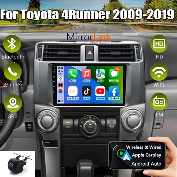 2 32G Android 13 Car Stereo GPS Navigation for Toyota 4Runner 2009-2019 Built-in Wireless CarPlay Android Auto 9in Touchscreen Car Radio with Bluetooth WiFi FM SWC Mirror Link   AHD Backup Camera