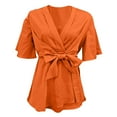 thumbnail image 5 of Clothing Delayuji Women's Sweatshirts Shirts for Women Women's Peplum Tunic Top Bell Sleeve V Neck Ruffle Hem Tie Front Elegant Shirt Blouses Xl Orange, 5 of 9