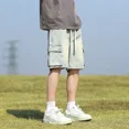 thumbnail image 2 of Pantalones cortos de mezclilla para hombre, Vaqueros cortos de cintura elástica fina, holgados, rectos hasta la rodilla, alta calidad, ropa de marca, 2 of 5