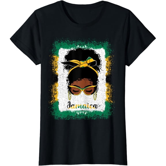 Messy Bun Jamaican Jamaica Flag Womens Woman Girl T-Shirt