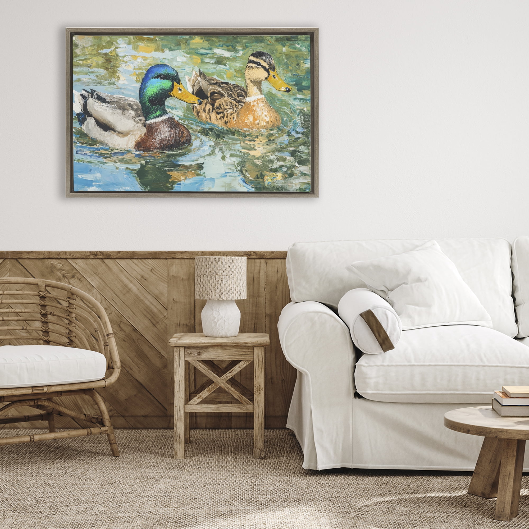 Stupell Industries Ducks Out For A Swim Brown Framed Floater Canvas Wall Art, design by Petal Prints Design