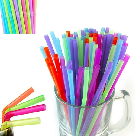- 200 Ct Flexible Bendy Long Straws Plastic Party Bar Drinking Supplies Fun Colors