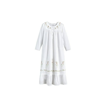 

LA CERA Women s Rosebuds Nightgown Long Sleeves White with Embroidere
