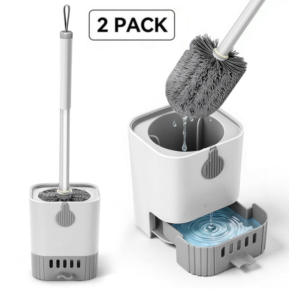 Maoface 2 Pack Toilet Bowl Brush with Caddy Holder, Long Handle Deep Cleaning Scrubber, Wall Mountable & Standing Bathroom Cleaning Tool