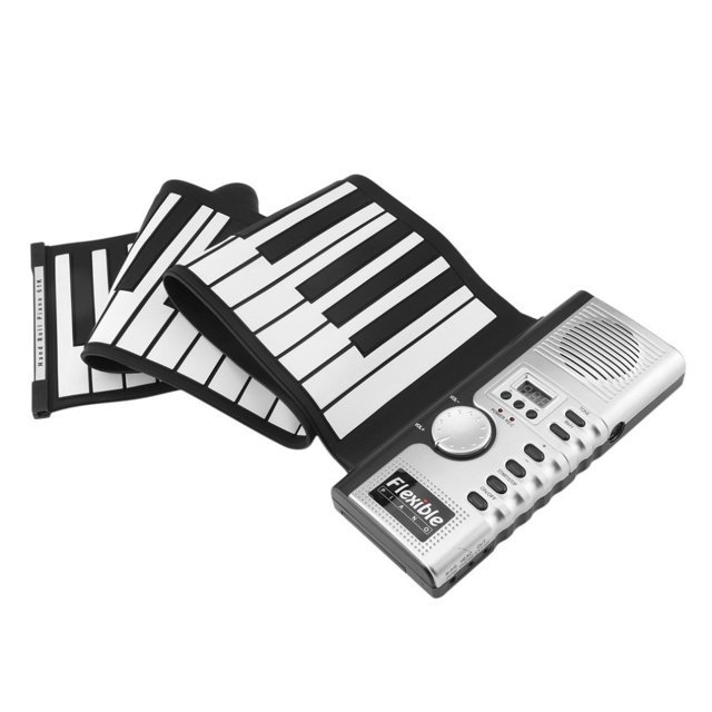 Piano enrollable, piano flexible de 61 teclas con 128 ritmos/100 tonos/salida MIDI, teclado de piano portátil, batería dual y teclado electrónico alimentado por USB para principiantes