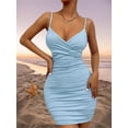 thumbnail image 6 of Surakey Bodycon Mini Dress for Women V Neck Beach Dress Sleeveless Summer Dress Ruched Slip Dress Plain Solid Color Spaghetti Strap Vest Dress, 6 of 8