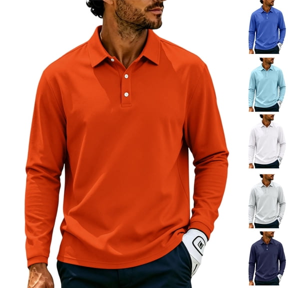 Polo Shirts for Men Cotton Breathable Sun Protection Long Sleeve Golf Collared Shirt for Casual Work Travel, 3 Buttons