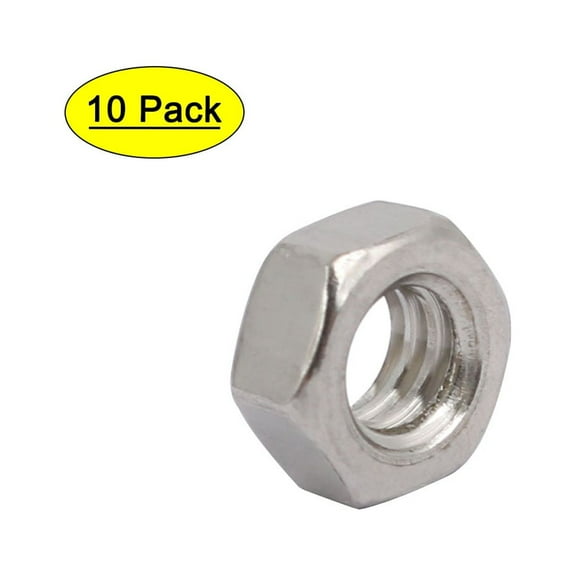 10Pcs 1/4"-20 Thread UNC Type 304 Stainless Steel Hex Nut Fastener Silver Tone