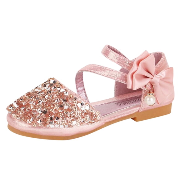 MIASHUI Girls Dress Shoes Bowknot Glitter Princess Party Shoe Low Heels Mary Jane Sandals,Pink,2.5-3 Years