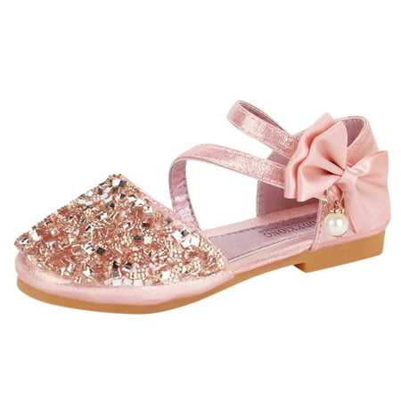 

TOWED22 Girls Dress Shoes Adorable Sparkle Mary Jane Flats for Wedding Party(Pink 9)