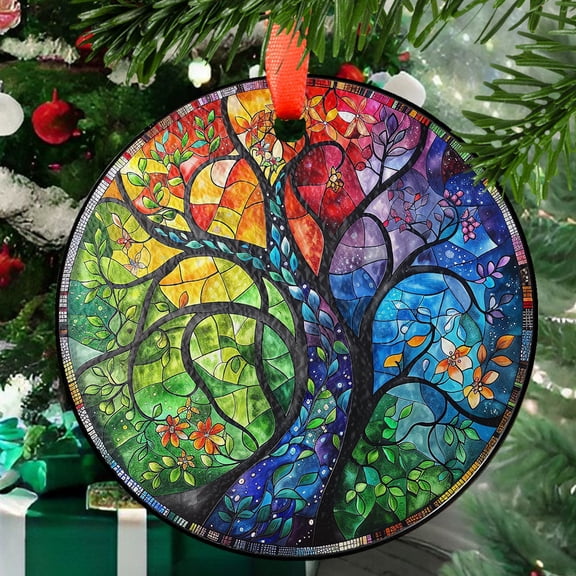 Stained Glass Tree Of Life Suncatcher Family Tree Light Catcher Window Hangings House Decoration Connection Tree Decor Family Lovers Gift, Stained Glass Ornament 2025, Holiday