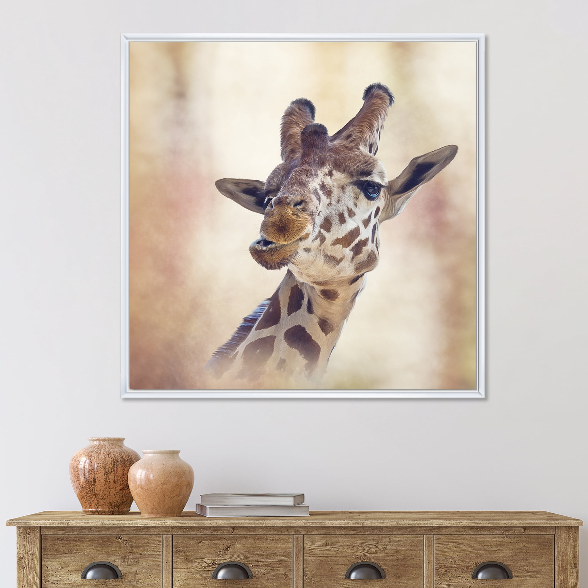Designart 'Close Up Portrait of A Giraffe VI' Farmhouse Framed Canvas Wall Art Print
