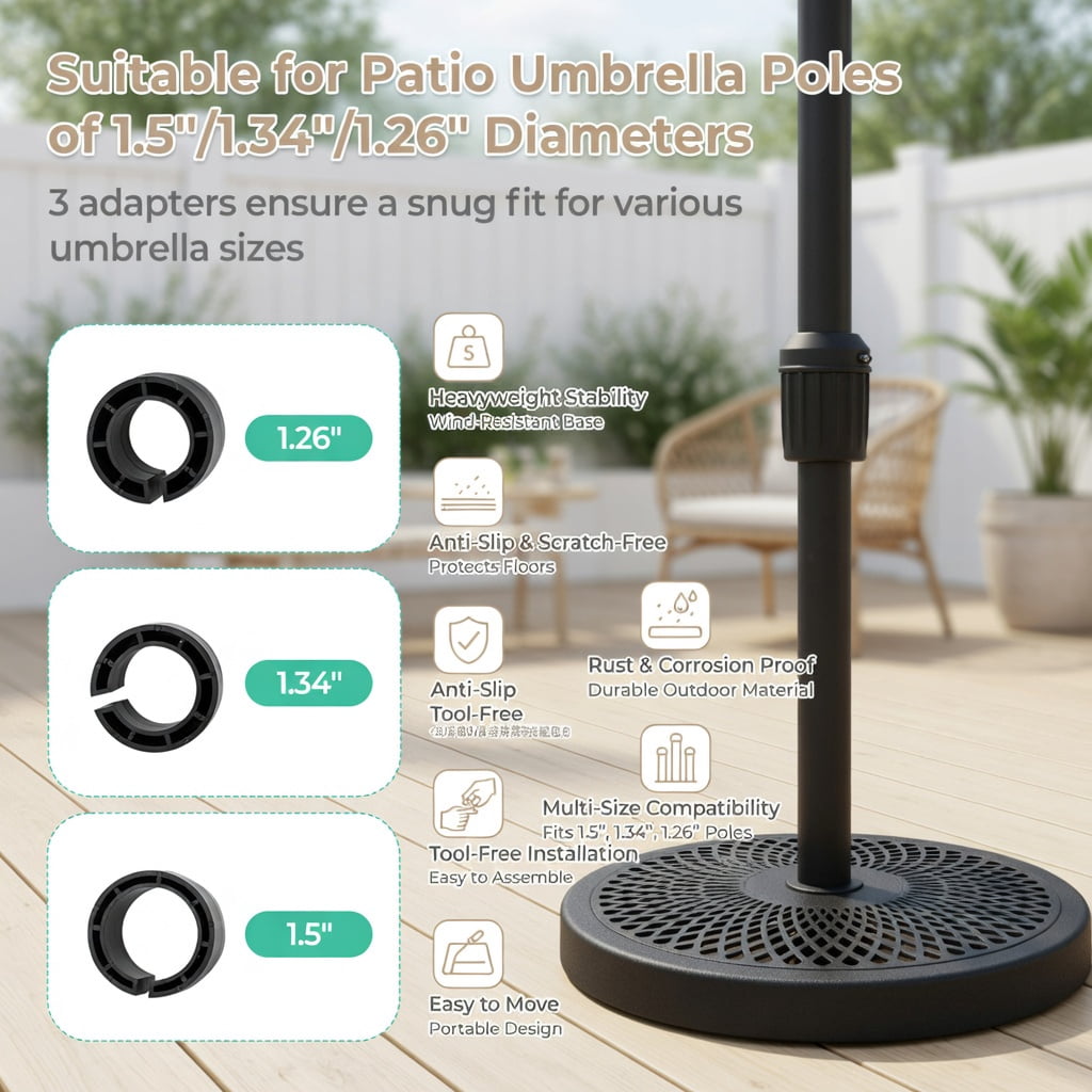 Resenkos Umbrella Base for Patio, Umbrella Stand Outdoor Base,Patio Umbrella Table Tray Adjustable with Storage and Umbrella Poles-Black
