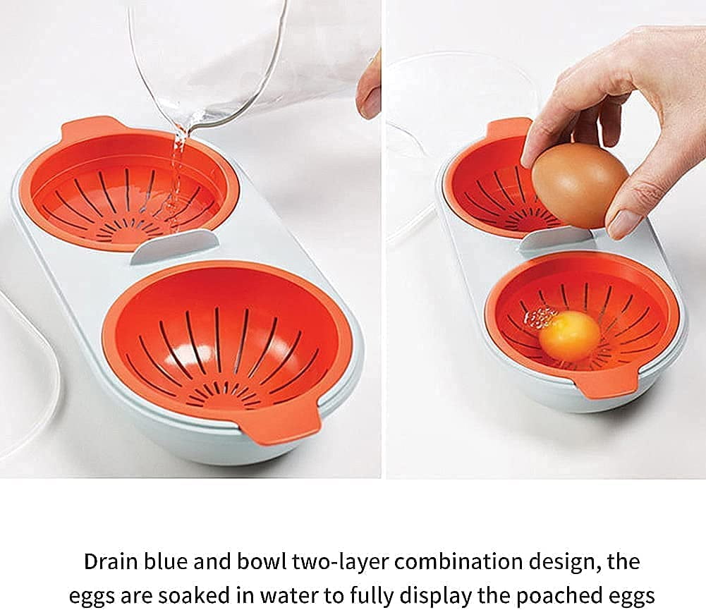 Microwave Egg Poachers Double Cup Egg Boiler Draining Egg Boiler Non-Stick Feature Microwave Ovens Cooking Tools Steamer Kitchen Gadget