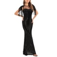 thumbnail image 2 of Ohufall Wedding Guest Dresses for Women, Sequin V-neck Tassels Sleeve Dress Sparkly Glitter Party Club Long Skirt Wrap Evening formal Dress, Cocktail Dress for Women, 2 of 9