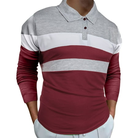 

WANYNG Men Casual Patchwork Splicing Button Turn Down Collar Blouse Long Sleeve Tops Shirt Lightweight Long Sleeve T Shirts Scrub Top Men