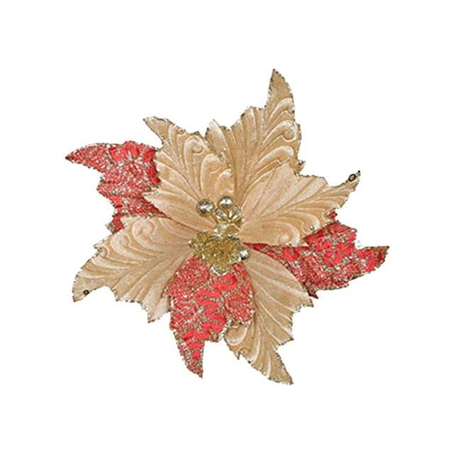 Flor de Pascua artificial, flores navideñas de imitación, decoración floral navideña Oro