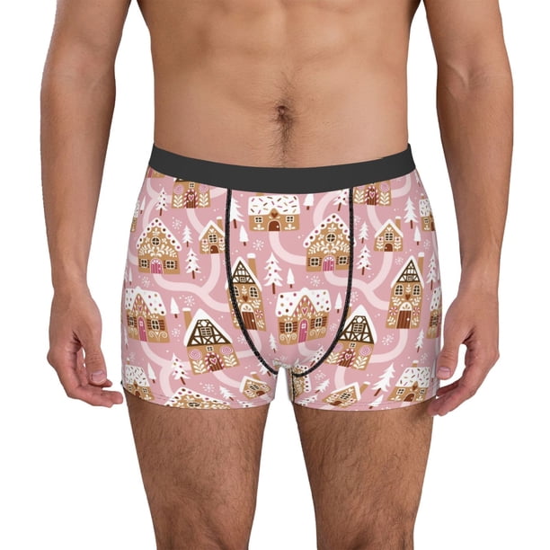 Balery Gingerbread Houses Pink Wonderland Calzoncillos bóxer para hombre, ropa interior de algodón suave y transpirable con cinturilla de nailon-Small