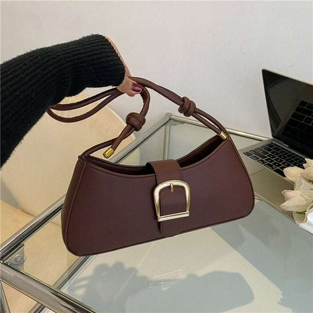 Bolso Moda Hobo Tote Hebilla Mujeres Underarm Bags PU Cuero para oficina (marrón oscuro)