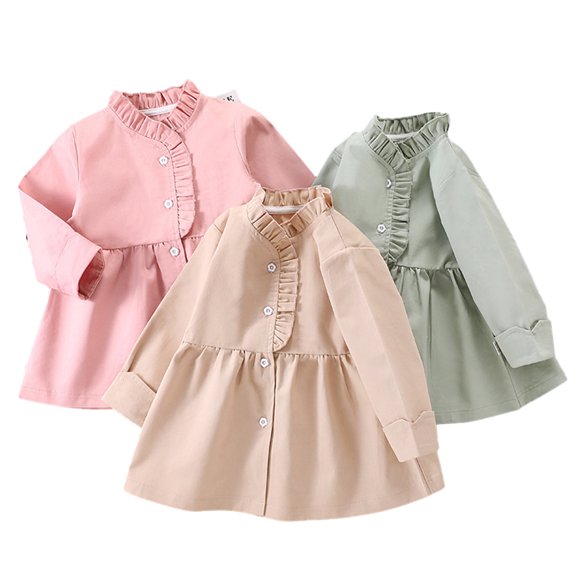 KYAIGUO 9M-7T Baby Toddler Girl Spring Autumn Trench Coat Infant Single Breasted Dress Jacket Kids Peacoat Long Sleeve Windbreaker Outerwear